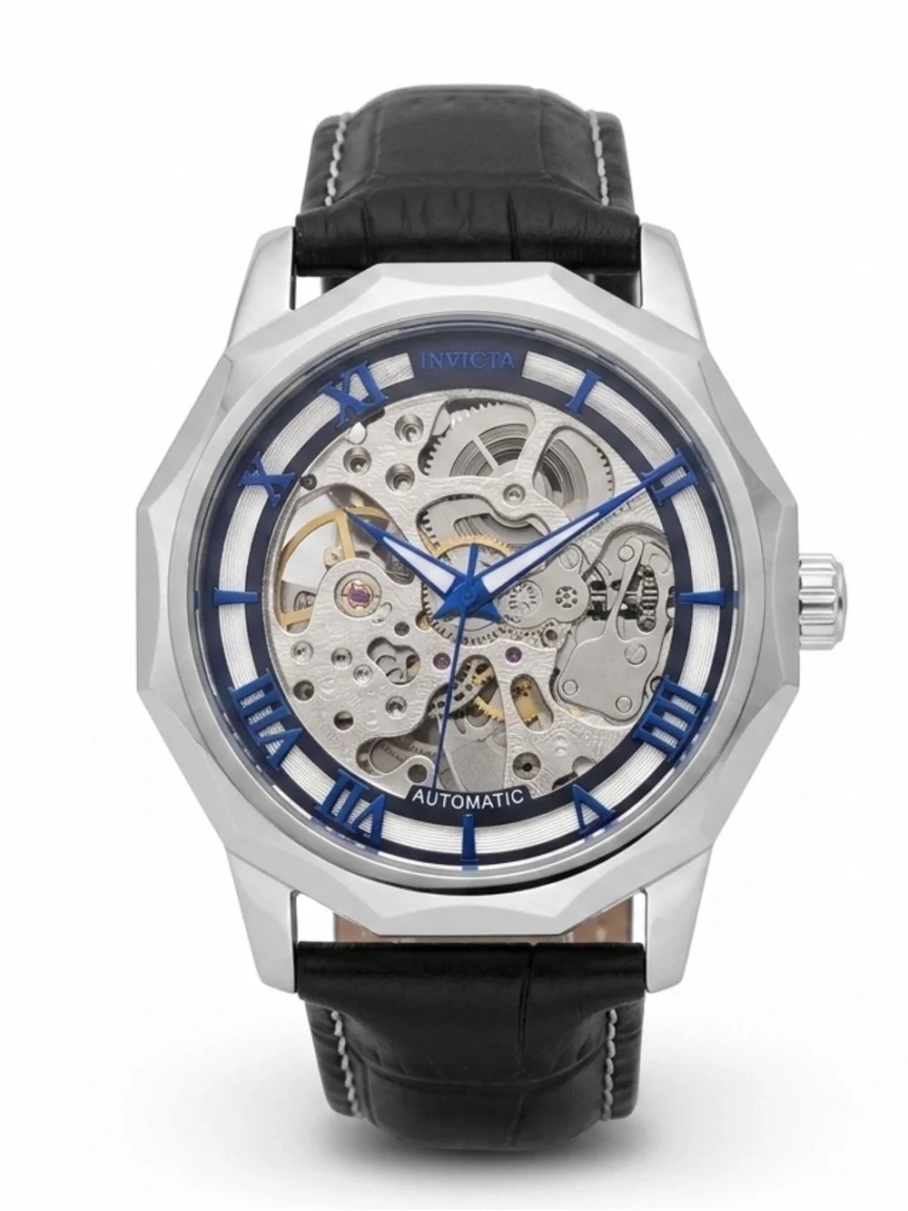 Invicta Men's Skeleton Automatic Watch - Silver, Blue & Black